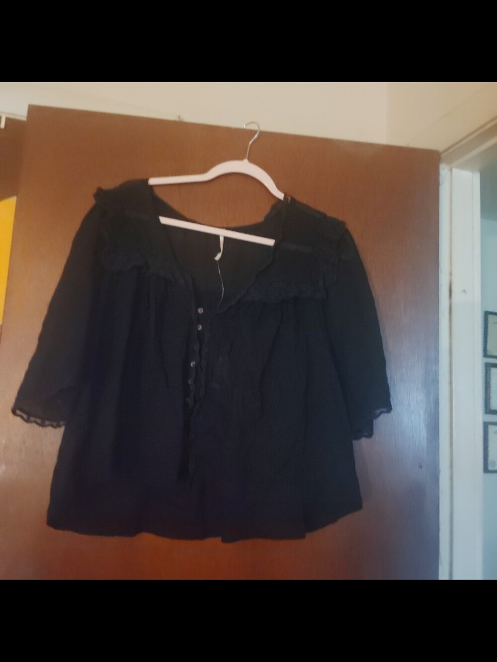 FREE PEOPLE Black Lace Peasant Blouse - Size Large 🆕